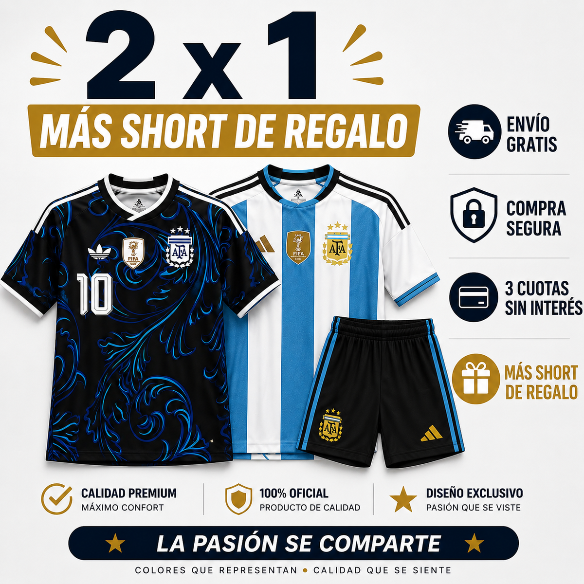 2X1 CAMISETA ARGENTINA + SHORT DE REGALO
